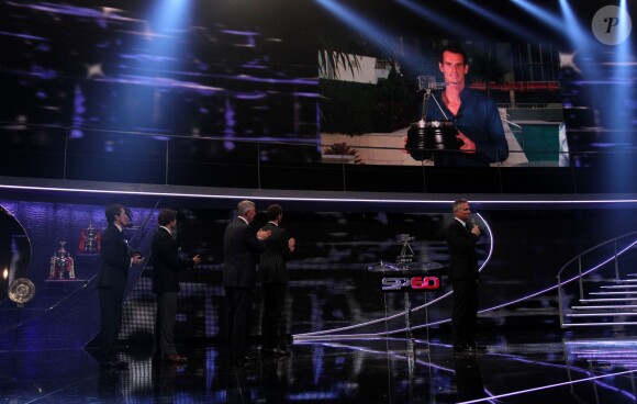 Andy Murray depuis Miami lors des BBC Sports Personality of the Year Awards 2013, à la First Direct Arena de Leeds, le 15 décembre 2013