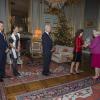 A cinq jours de son 70e anniversaire, la reine Silvia de Suède recevait les félicitations de différents corps de l'Etat lors d'une réception au palais royal à Stockholm le 18 décembre 2013, en présence de son époux le roi Carl XVI Gustaf de Suède, de leur fille la princesse Victoria avec le prince Daniel et de leur fils le prince Carl Philip.