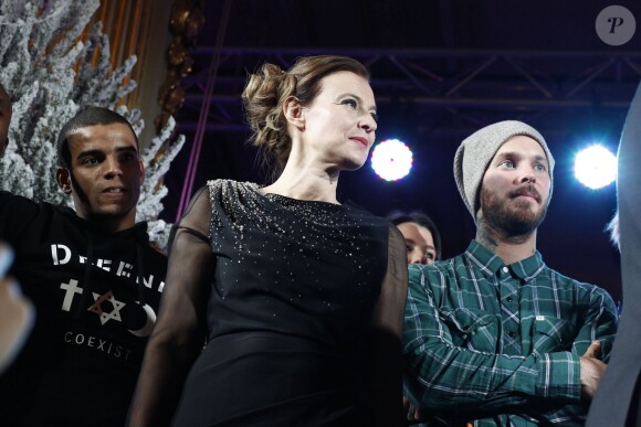 Valérie Trierweiler, Brahim Zaibat et M Pokora lors du Noël de l'Elysée, le 18 décembre 2013.