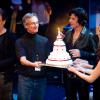 Exclusif - Raphaël Mezrahi, Laurent Petitguillaume, Jean-Luc Lahaye et ses filles Margaux et Gloria lors du 61e anniversaire de Jean-Luc Lahaye au Théâtre Dejazet à Paris, le 23 décembre 2013.