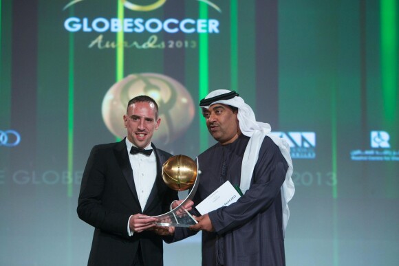 Franck Ribéry à l'honneur lors de la cérémonie des Global Soccer de la 8e édition de la Dubai International Sports Conference à Dubaï, le 28 décembre 2013