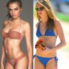 Cara Delevingne pose pour la campagne La Perl (à gauche).
A droite, elle se balade sur la plage fin décembre 2013 avec une silhouette plus frêle.