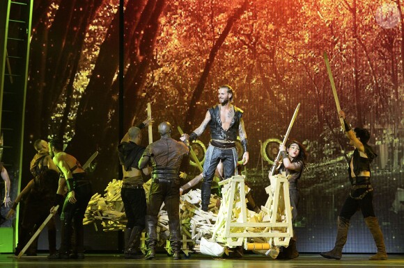 Exclusif - M. Pokora et sa bande lors de la dernière représentation du spectacle "Robin des Bois" au Palais des Congrès, à Paris, le 5 janvier 2014.