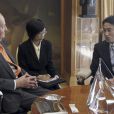  Le roi Juan Carlos Ier d'Espagne recevait le 8 janvier 2014 à la Zarzuela le ministre japonais des Affaires Etrangères Fumio Kishida, en présence du prince Felipe 