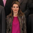 La princesse Letizia d'Espagne lors d'audiences au palais de la Zarzuela à Madrid, le 8 janvier 2014, au lendemain de l'annonce de la mise en examen de l'infante Cristina dans l'affaire Noos.