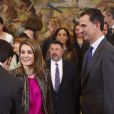  Felipe et Letizia d'Espagne assuraient diverses audiences à la Zarzuela le 8 janvier 2014, au lendemain de l'annonce de la mise en examen de l'infante Cristina 