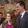  Felipe et Letizia d'Espagne assuraient diverses audiences à la Zarzuela le 8 janvier 2014, au lendemain de l'annonce de la mise en examen de l'infante Cristina 