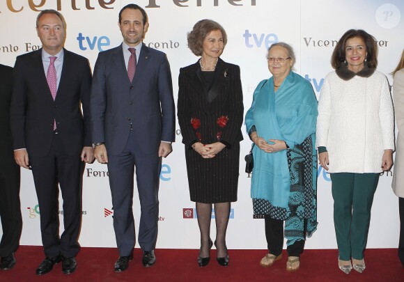 La reine Sofia d'Espagne à l'avant-première du biopic Vicente Ferrer à Madrid le 8 janvier 2014.
