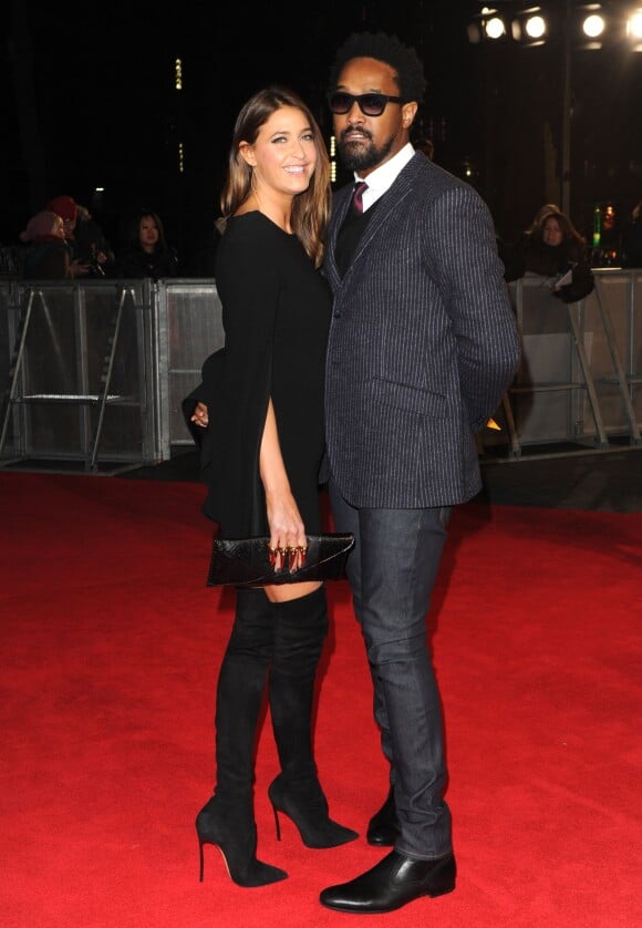 Lisa Snowdon et son compagnon Tim Wade lors de la première du film Le loup de Wall Street au Odeon Leicester Square à Londres, le 9 janvier 2014.