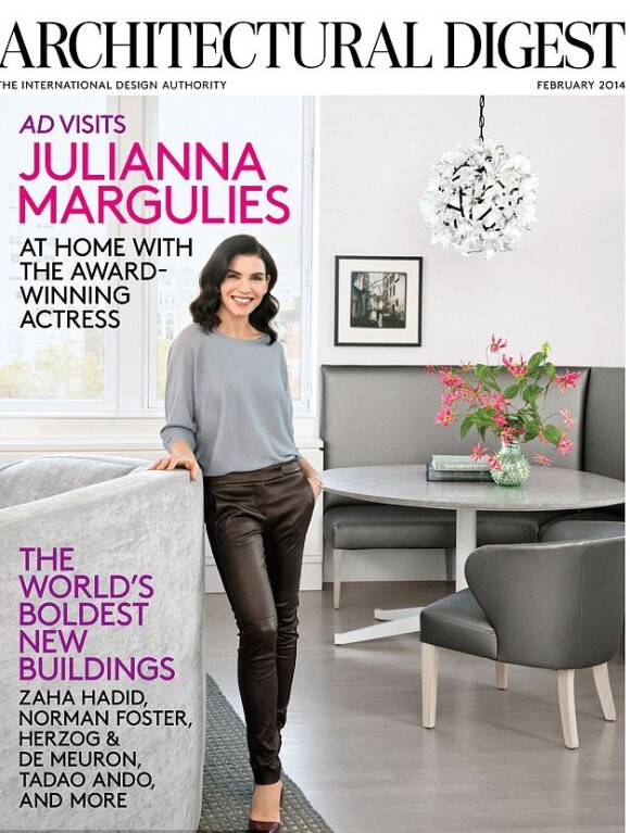 Julianna Margulies pose dans son appartement de New York, pour le magazine Architectural Digest, édition de février 2014.