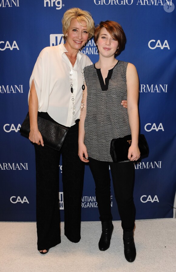 Emma Thompson et sa fille Gaia Wise lors du gala de charité organisé par Sean Penn au profit d'Haïti à Los Angeles, le 11 janvier 2014.
