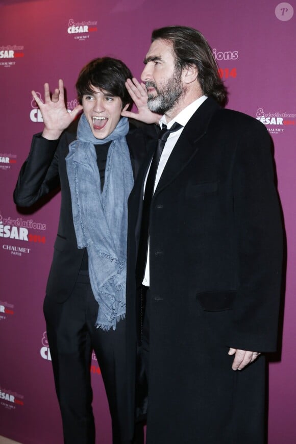 Alain-Fabien Delon et Eric Cantona, héros des Rencontres d'après-minuit, arrivant au dîner au Meurice des Révélations des César le 13 janvier 2014