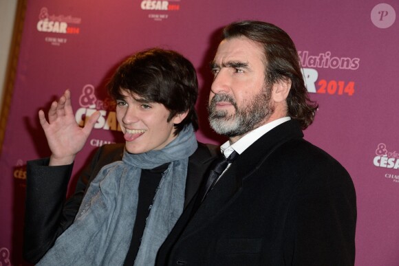 Alain-Fabien Delon et Eric Cantona arrivant au dîner au Meurice des Révélations des César le 13 janvier 2014