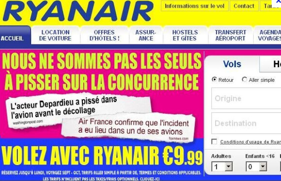 Ryanair s'approprie l'affaire Depardieu-Air France, en 2011
