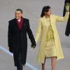Barack et Michelle Obama défilent lors de la cérémonie d'investiture du président à Washington. Janvier 2009.