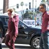 Johnny Hallyday se rend au restaurant The Ivy avec son ami l'acteur François Vincentelli aà Los Angeles, le 16 janvier 2014.