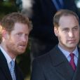  Le prince Harry et le prince William lors de la messe de Noël à Sandringham le 25 décembre 2013. A quelques mois d'intervalle, les deux frères ont renoncé à leur carrière en hélicoptère dans la RAF... 