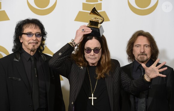 Tony Iommi, Ozzy Osbourne et Geezer Butler de Black Sabbath récompensés du Grammy de la Meilleure performance metal pour "God is Dead?" - 56e cérémonie des Grammy Awards, à Los Angeles le 26 janvier 2014.