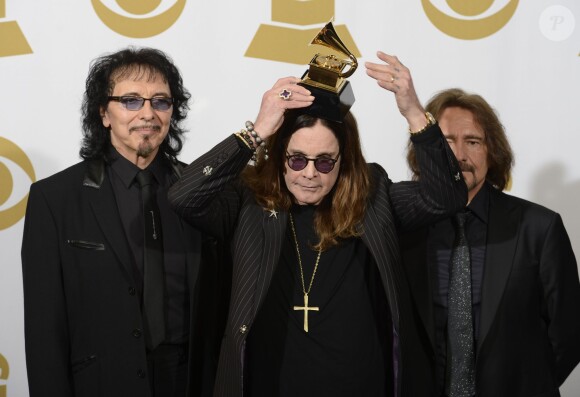 Tony Iommi, Ozzy Osbourne et Geezer Butler de Black Sabbath récompensés du Grammy de la Meilleure performance metal pour "God is Dead?" - 56e cérémonie des Grammy Awards, à Los Angeles le 26 janvier 2014.