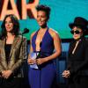 Olivia Harrison, Alicia Keys et Yoko Ono - 56e cérémonie des Grammy Awards, à Los Angeles le 26 janvier 2014.