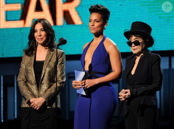 Olivia Harrison, Alicia Keys et Yoko Ono - 56e cérémonie des Grammy Awards, à Los Angeles le 26 janvier 2014.