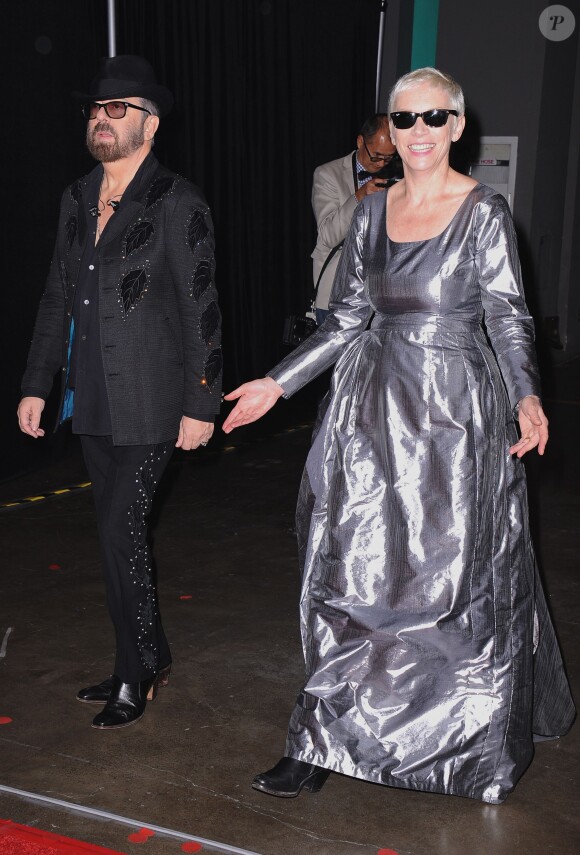 Dave Stewart et Annie Lennox du duo Eurythmics arrivent au Los Angeles Convention Center pour la soirée The Night That Changed America: A Grammy Salute to The Beatles. Los Angeles, le 27 janvier 2014.