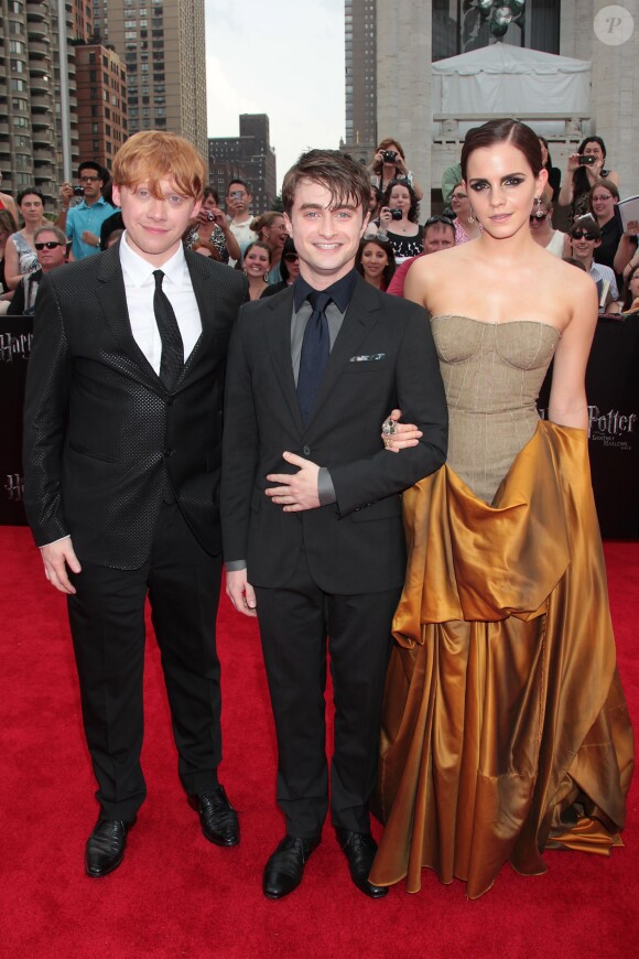 Rupert Grint, Emma Watson et Daniel Radcliffe lors de la première de Harry Potter et les reliques de la mort - partie II à New York le 11 juillet 2011