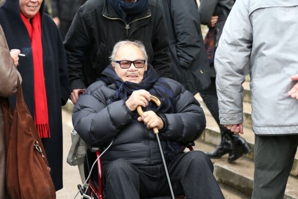 Le dessinateur Siné à la sortie des obsèques de François Cavanna au Père Lachaise à Paris. Le 6 février 2014.