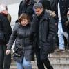 Michèle Bernier et Bruno Gaccio à la sortie des obsèques de François Cavanna au Père Lachaise à Paris. Le 6 février 2014.
