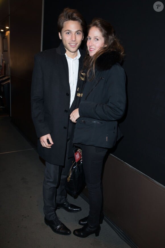 Joy Desseigne et son compagnon Axel Perier lors de la première du film Monuments Men à l'UGC Normandie à Paris le 12 février 2014.