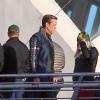 George Clooney et Hugh Laurie sur le tournage de Tomorrowland à Valence (Espagne), le 21 janvier 2014.