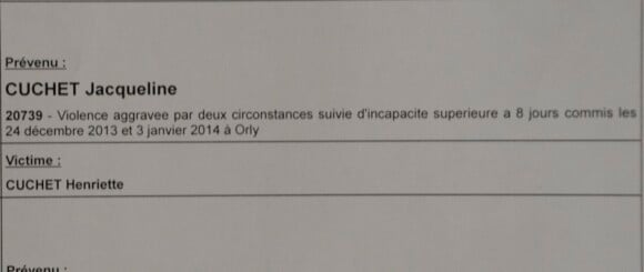 Jakie Quartz (Jacqueline Cuchet) au tribunal correctionnel de Créteil le 18 février 2014. Elle répond à des faits de violences sur sa mère.