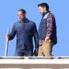 Exclusif - JoeyStarr et Manu Payet sur le tournage du film policier "36 Heures à tuer", à Cannes, sur le toit du Grand Hôtel, le 11 février 2014