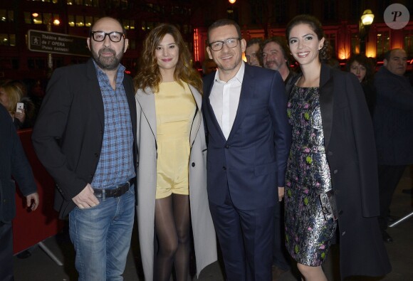 Kad Merad, Alice Pol, Dany Boon et sa femme Yaël lors de l'avant-première du film "Supercondriaque" au Gaumont Opéra à Paris, le 24 février 2014