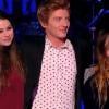 Elliott, Leïla et Florence lors de leur battle dans The Voice 3 sur TF1 le samedi 29 février 2014