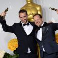 Anders Walter et Kim Magnusson (meilleur court métrage) lors de la cérémonie des Oscars le 2 mars 2014