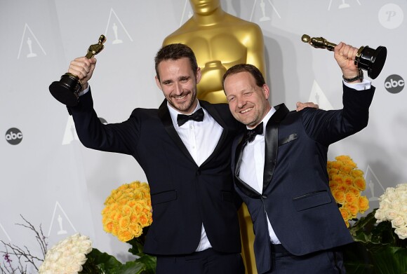 Anders Walter et Kim Magnusson (meilleur court métrage) lors de la cérémonie des Oscars le 2 mars 2014