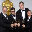 Skip Lievsay, Niv Adiri, Christopher Benstead, et Chris Munro (Gravity) lors de la cérémonie des Oscars le 2 mars 2014