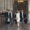 Le prince Carl Philip de Suède, la princesse Victoria et le prince Daniel à la chapelle royale du palais Drottningholm, à Stockholm, le 2 mars 2014, lors d'une messe pour la naissance de la princesse Leonore, fille de la princesse Madeleine et de Chris O'Neill qui a vu le jour le 20 février à New York.