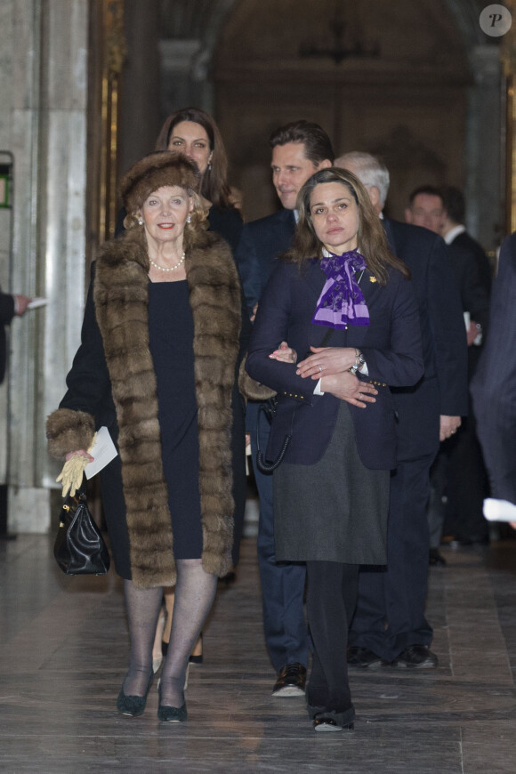 Marianne Bernadotte à la chapelle royale du palais Drottningholm, à Stockholm, le 2 mars 2014, lors d'une messe pour la naissance de la princesse Leonore, fille de la princesse Madeleine et de Chris O'Neill qui a vu le jour le 20 février à New York.