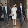 La princesse Victoria de Suède arrive avec le prince Carl Philip et le prince Daniel à la chapelle royale du palais Drottningholm, à Stockholm, le 2 mars 2014, lors d'une messe pour la naissance de la princesse Leonore, fille de la princesse Madeleine et de Chris O'Neill qui a vu le jour le 20 février à New York.