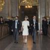 La princesse Victoria de Suède arrive avec le prince Carl Philip et le prince Daniel à la chapelle royale du palais Drottningholm, à Stockholm, le 2 mars 2014, lors d'une messe pour la naissance de la princesse Leonore, fille de la princesse Madeleine et de Chris O'Neill qui a vu le jour le 20 février à New York.