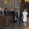 Le prince Carl Philip de Suède avec la princesse Victoria et le prince Daniel à la chapelle du palais royal à Stockholm le 2 mars 2014 pour la messe d'action de grâce en l'honneur de la naissance de la princesse Leonore, fille de la princesse Madeleine et de Chris O'Neill.