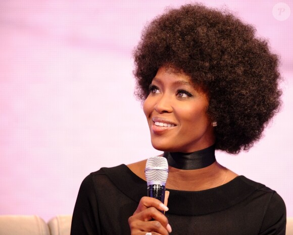 Naomi Campbell sur le plateau de l'émission 106 & Park, diffusée sur BET. New York, le 3 mars 2014.