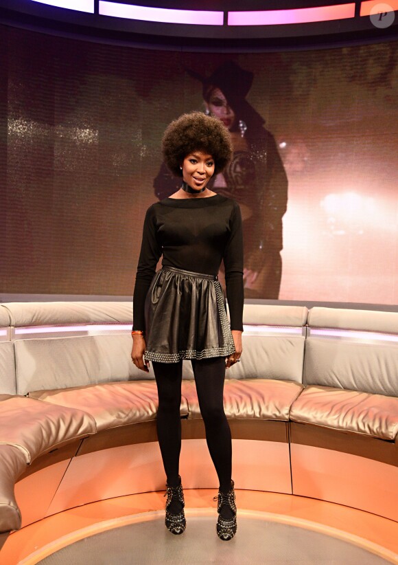 Naomi Campbell sur le plateau de l'émission 106 & Park, diffusée sur BET. New York, le 3 mars 2014.