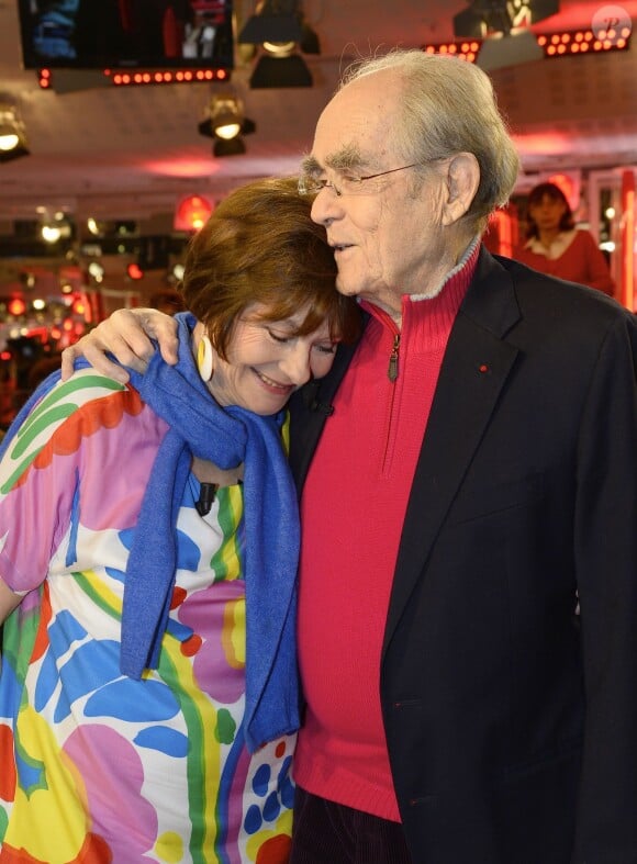 Macha Méril et son compagnon Michel Legrand - Enregistrement de l'émission "Vivement dimanche" à Paris le 5 mars 2014, diffusion le 9 mars.