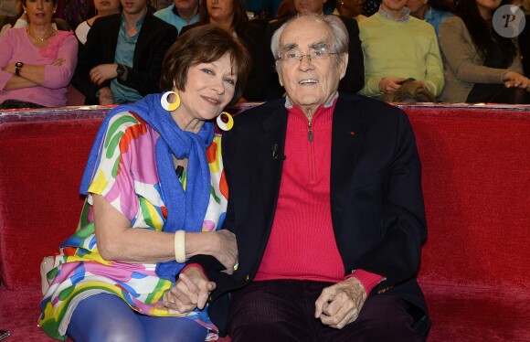 Macha Méril et son compagnon Michel Legrand - Enregistrement de l'émission "Vivement dimanche" à Paris le 5 mars 2014, diffusion le 9 mars.