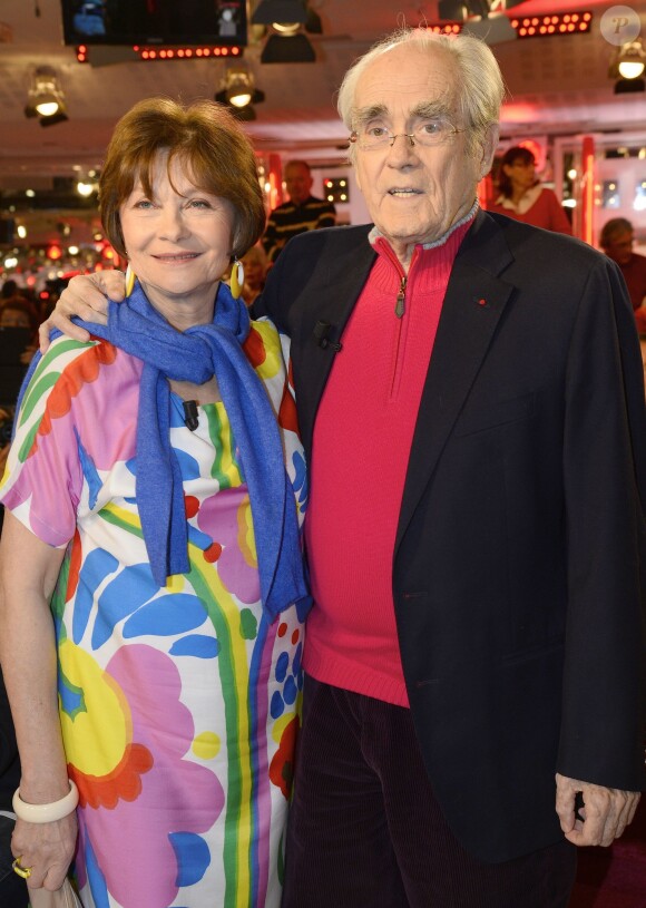 Macha Méril et son compagnon Michel Legrand - Enregistrement de l'émission "Vivement dimanche" à Paris le 5 mars 2014, diffusion le 9 mars.