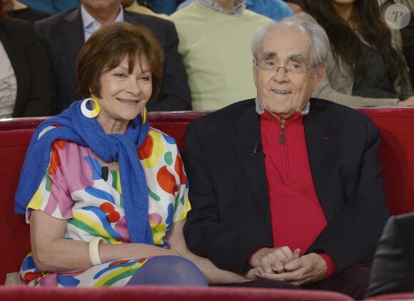 Macha Méril et son compagnon Michel Legrand - Enregistrement de l'émission "Vivement dimanche" à Paris le 5 mars 2014, diffusion le 9 mars.
