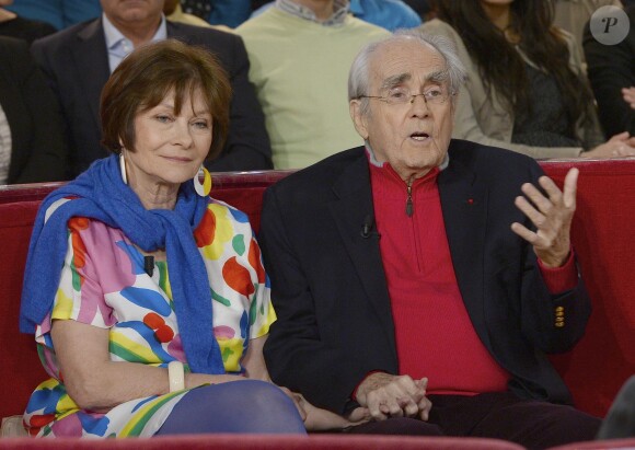 Macha Méril et son compagnon Michel Legrand - Enregistrement de l'émission "Vivement dimanche" à Paris le 5 mars 2014, diffusion le 9 mars.